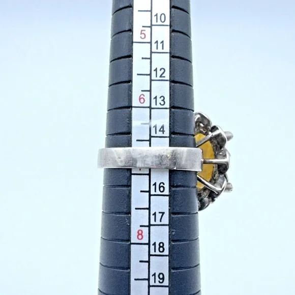 Vintage 1960-70 Sterling Silver Yellow Stone Ring Sz 6.75 Retro Ornate Metalwork - Picture 9 of 11